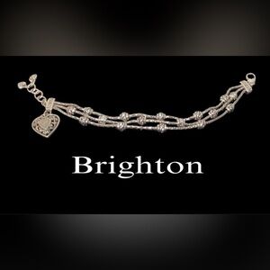 BRIGHTON Reno Heart Three Strand Silvertone Bracelet, Filigree Rhinestone Heart